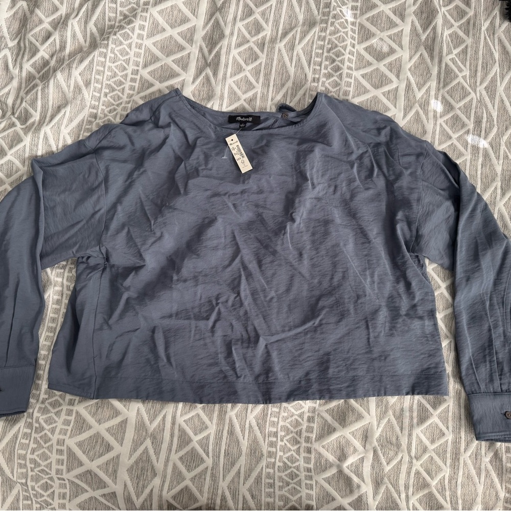 Madewell Blue Boxy Crop Long Sleeve Shirt